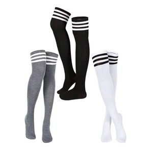 3 Pairs Knee High Socks Thigh High Socks Triple Stripe over the Knee Socks